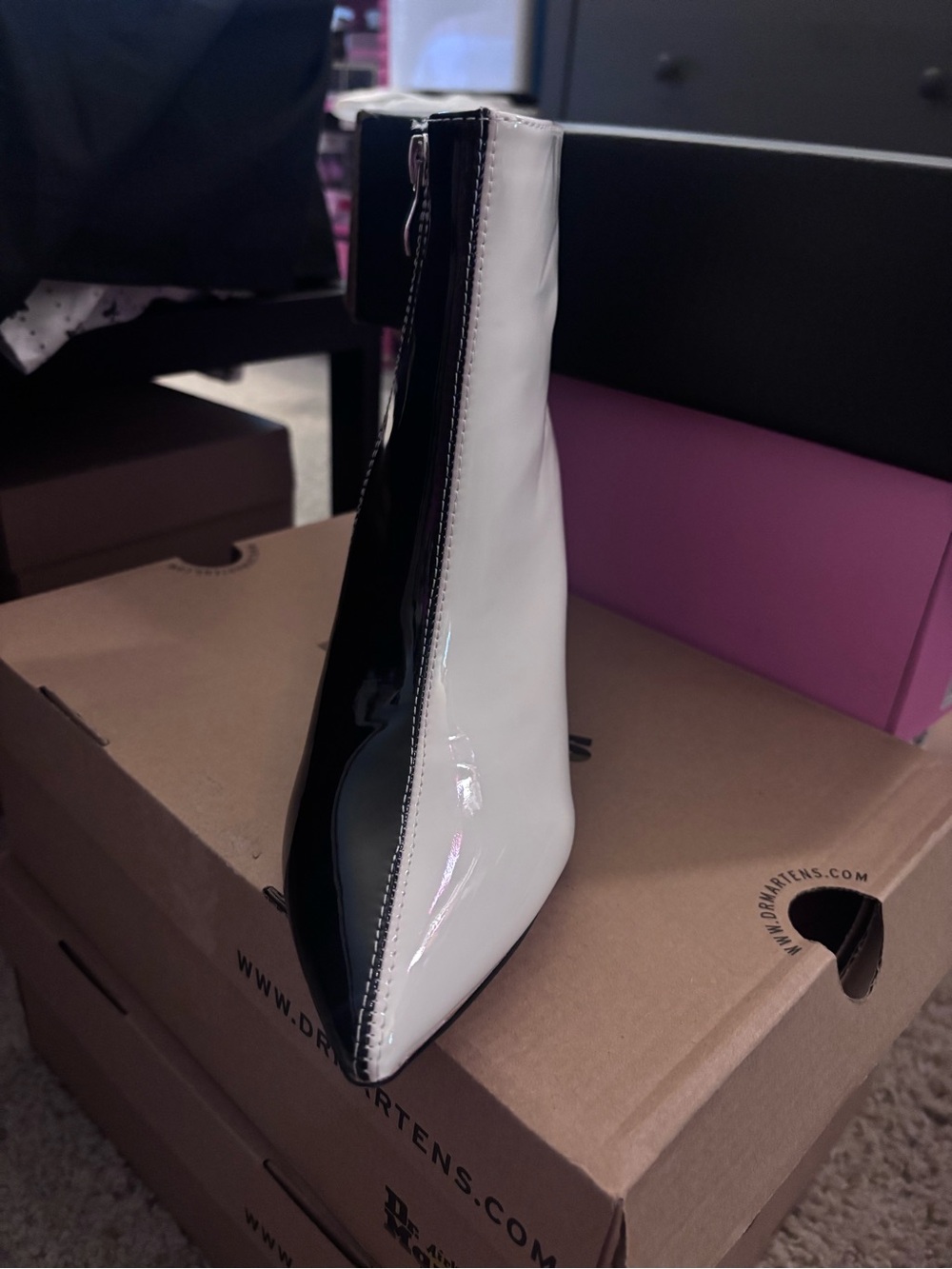Black and White Patent Two-Tone Women's Heeled Boot
